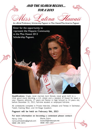Flyer for Miss Latina Hawaii 2013
